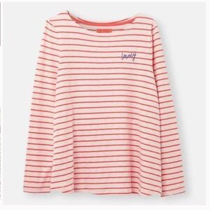 Joules Harbour Light Lovely Embroidered Pink Red Striped Long Sleeve Tee Top 14